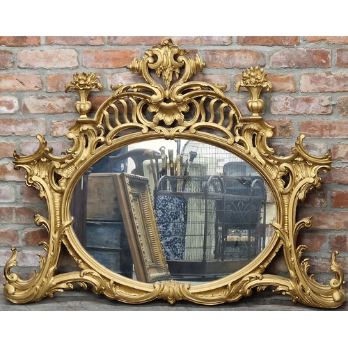 1144 - 19th century Florentine giltwood and gesso over mantel mirror, with profusely carved ornate detail t... 