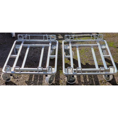 1104 - Pair of tubular steel dolly's/skates with swivel wheels, 20cm high x 82cm wide x 60cm deep (2)