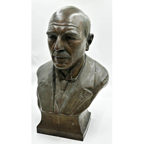 603 - Good quality turn of the century French bronze bust, with 'Made and presented by the staff of the es... 