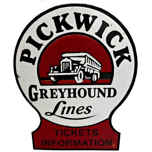 1016 - Advertising - Pickwick Greyhound Lines Ticket information, enamel picture sign, 29.5 x 23.5cm