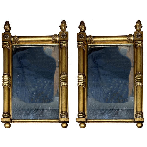 1138 - Pair of Regency giltwood and gesso pier mirrors with original pitted glass and pineapple finials, 92... 