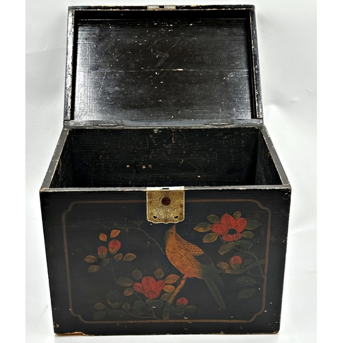 514 - Indian lacquered casket, decorated with birds amidst foliage, 29 x 35cm