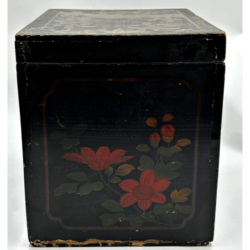 514 - Indian lacquered casket, decorated with birds amidst foliage, 29 x 35cm