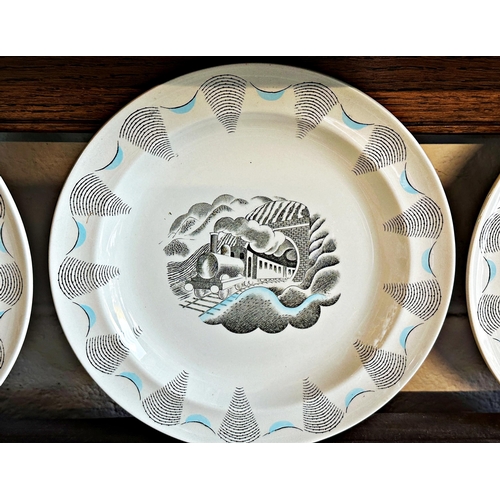 498 - A Wedgwood 'Travel' series dinner service by Eric Ravilious.  Each piece printed with a different mo... 