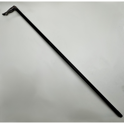 742 - Good novelty silver topped 'Ladies Leg' ebonised walking stick, 93cm long