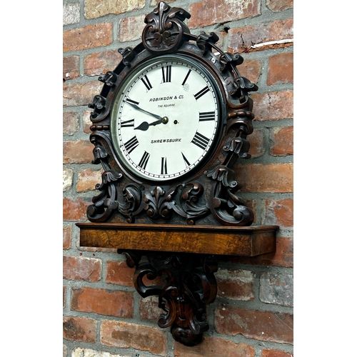 79 - Good quality 19th century carved walnut twin fusee bracket wall clock, by Robinson & Co of Shrewsbur... 