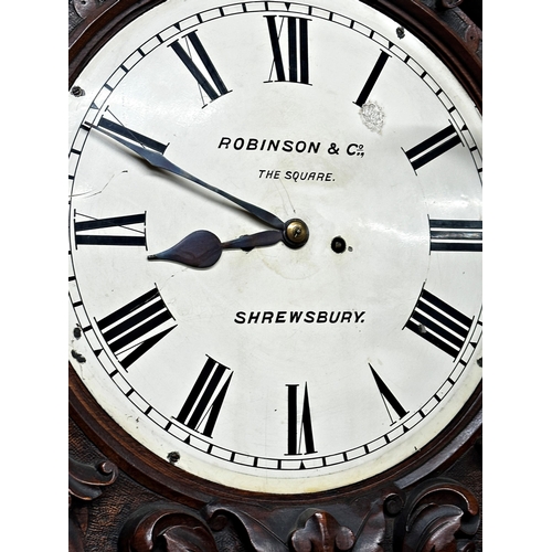 79 - Good quality 19th century carved walnut twin fusee bracket wall clock, by Robinson & Co of Shrewsbur... 