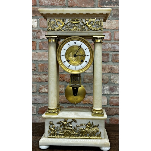 81 - 18th century French Portico mantel clock, soapstone construction with ormolu mounts, Empire ormolu a... 