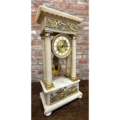 81 - 18th century French Portico mantel clock, soapstone construction with ormolu mounts, Empire ormolu a... 