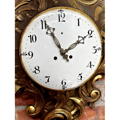 87 - Interesting late 19th century Chippendale style Cartel carved giltwood wall clock, large dial with A... 