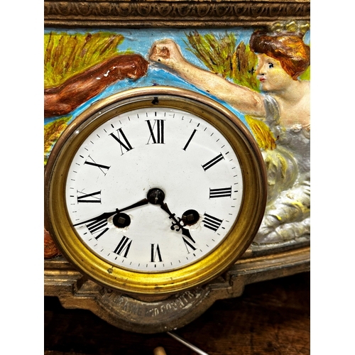 89 - Victorian Napoleonic Boer War 'The Last Stand' figural mantel clock, mounted by two solders with han... 