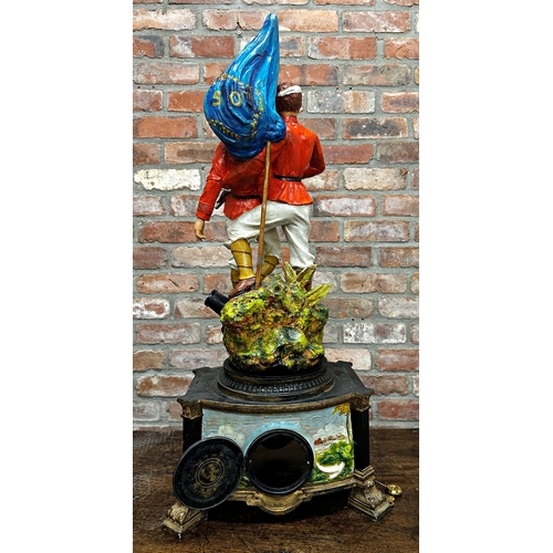 89 - Victorian Napoleonic Boer War 'The Last Stand' figural mantel clock, mounted by two solders with han... 