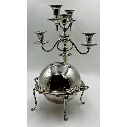 325 - Sheffield plated four branch candelabra, 50cm high together with a further 19th century revolving mu... 