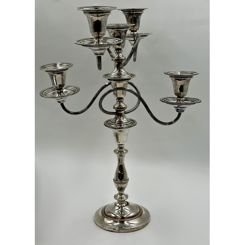 325 - Sheffield plated four branch candelabra, 50cm high together with a further 19th century revolving mu... 