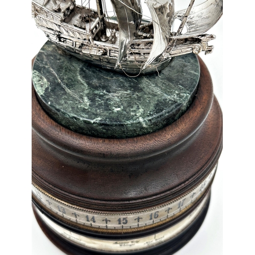 88 - Interesting nautical Charles Frodsham commemorative world time clock, mounted with silver galleon, i... 