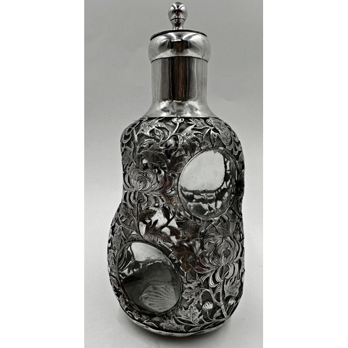 308 - Wonderful quality probably American white metal applied dimple bottle deacenter, with typical pierce... 