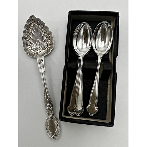 294 - Set of six silver Albany coffee spoons with further silver collectors spoon, 3.5oz approx