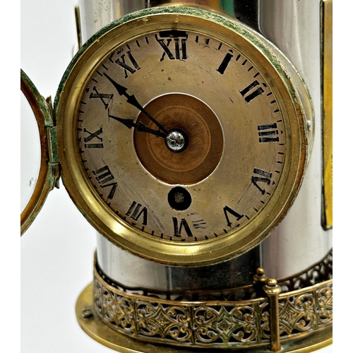 60 - Guillemet industrial brass lighthouse clock, rotating lighthouse top in working order, thermometer a... 