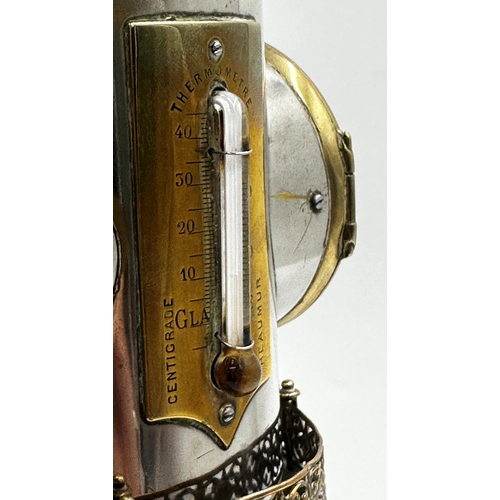 60 - Guillemet industrial brass lighthouse clock, rotating lighthouse top in working order, thermometer a... 