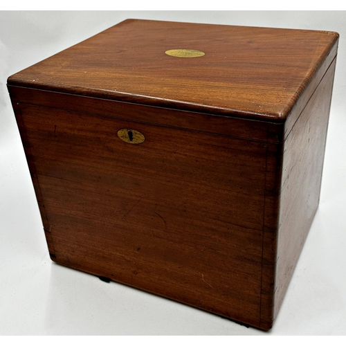 572 - 19th century mahogany deep canteen box the hinged lid enclosing five baize lined tiers