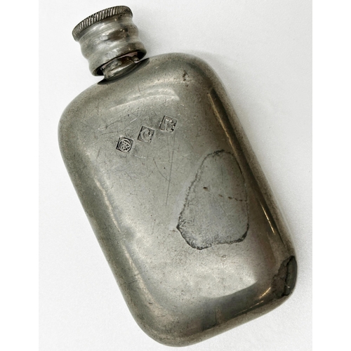 380 - Small antique pewter hip flask, 8.5cm long