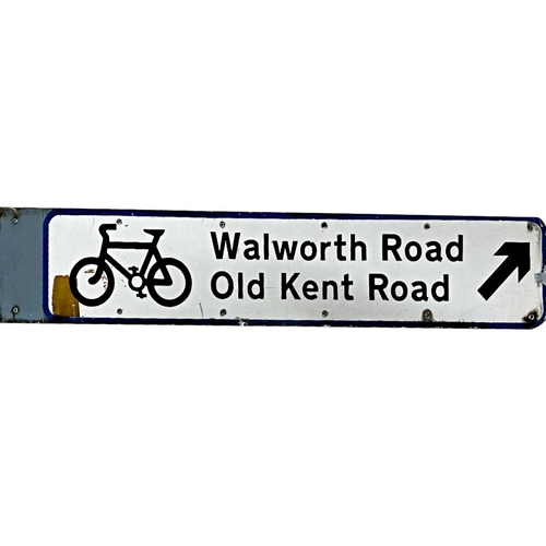 1020 - Vintage London cycle route enamel sign 'Walworth Road, Old Kent Road', 23 x 122cm