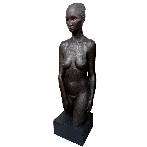 1289 - Exceptional quality plaster sculpture of a nude lady, with bronzed effect finish upon a black square... 