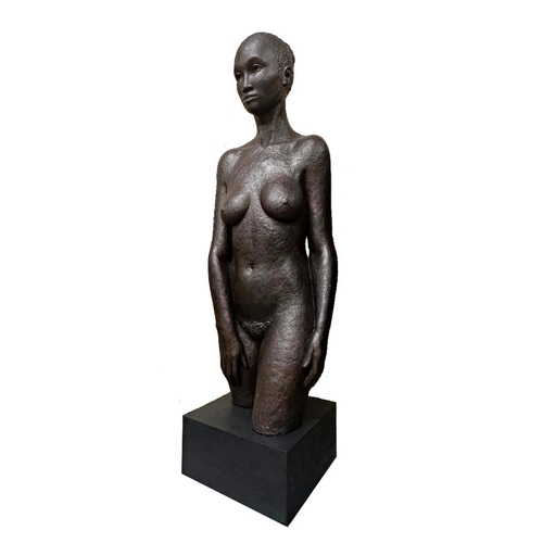 1289 - Exceptional quality plaster sculpture of a nude lady, with bronzed effect finish upon a black square... 