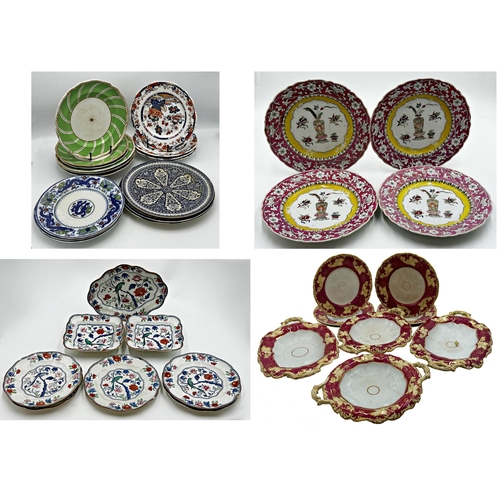 487 - Large collection of various ironstone plates to include a Booths desert service decorated with birds... 