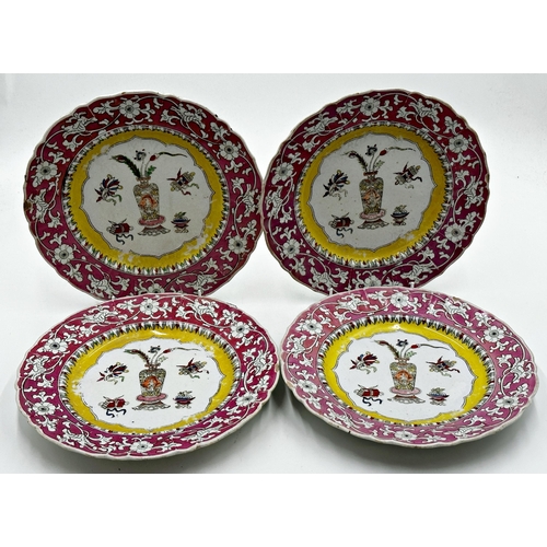 487 - Large collection of various ironstone plates to include a Booths desert service decorated with birds... 