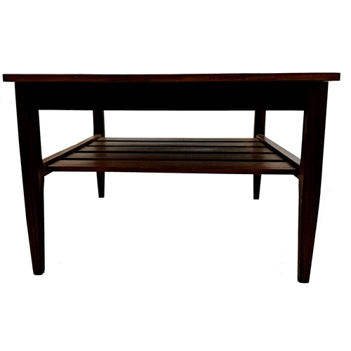 1229 - Pair of Danish teak coffee tables with slatted under tier, 34 x 51cm