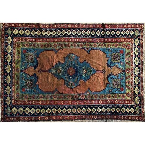 1592 - Exceptional quality antique Persian carpet, central blue medallion with floral motifs, L330 x  W215c... 