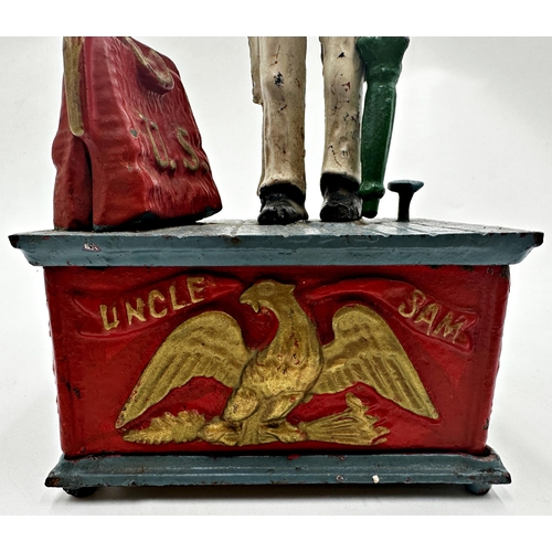 618 - Vintage cast iron Uncle Sam money box, 29cm high