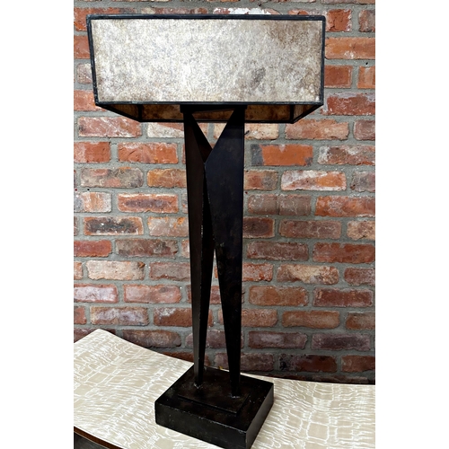 1160 - Brutalist Mid Century bronze table lamp in the manner of Lynn Chadwick, with velum shade, 84cm high