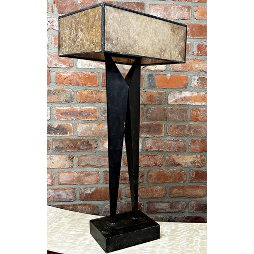 1160 - Brutalist Mid Century bronze table lamp in the manner of Lynn Chadwick, with velum shade, 84cm high