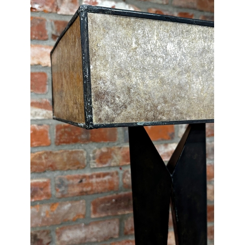 1160 - Brutalist Mid Century bronze table lamp in the manner of Lynn Chadwick, with velum shade, 84cm high