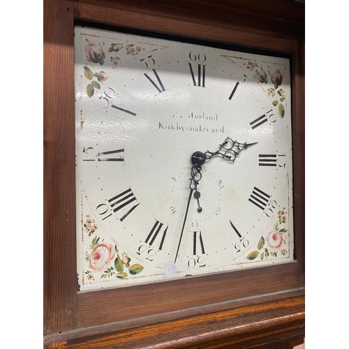 53 - R Morland of Kirkby Malzeard 19th century oak cased 30 hour long case clock, painted dial with Roman... 