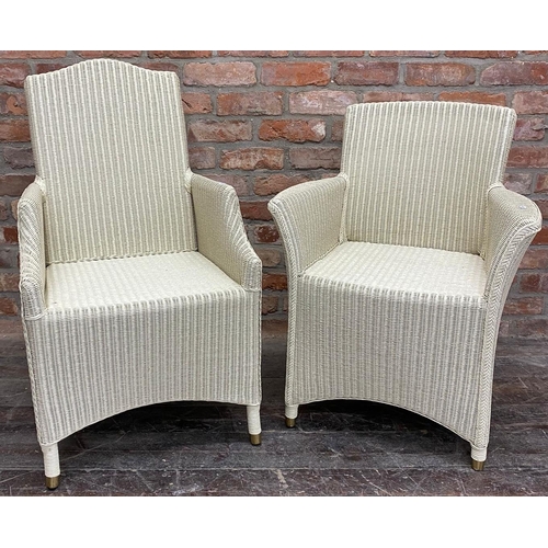 1036 - Two Vincent Sheppard Lloyd loom style conservatory chairs with cream painted finish and brass foot c... 