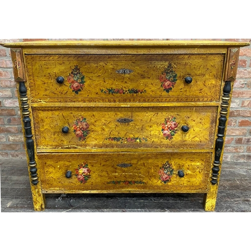 1329 - 19th century continental painted scumbled pine chest of drawers, the three long drawers painted with... 