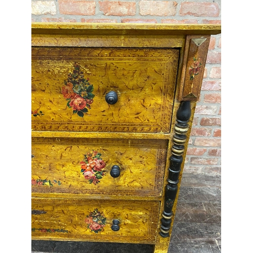 1329 - 19th century continental painted scumbled pine chest of drawers, the three long drawers painted with... 