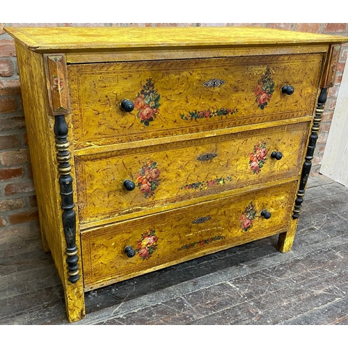 1329 - 19th century continental painted scumbled pine chest of drawers, the three long drawers painted with... 