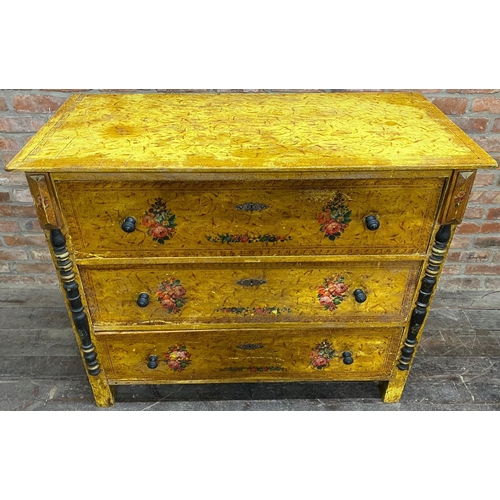 1329 - 19th century continental painted scumbled pine chest of drawers, the three long drawers painted with... 