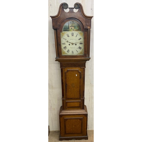 54 - W . Darison of Kettering 19th century eight day long case clock, oak and fruit wood case, painted di... 