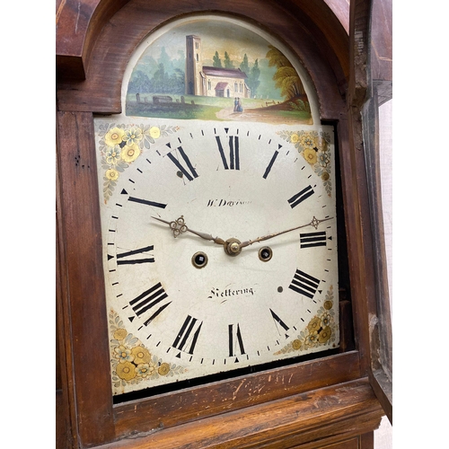 54 - W . Darison of Kettering 19th century eight day long case clock, oak and fruit wood case, painted di... 