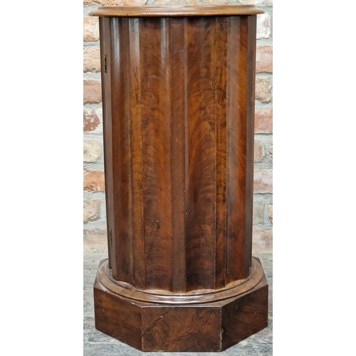 1326 - Victorian flame mahogany marble top pot stand and cupboard the faceted column with concealed cupboar... 