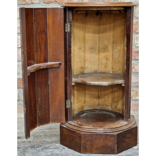 1326 - Victorian flame mahogany marble top pot stand and cupboard the faceted column with concealed cupboar... 