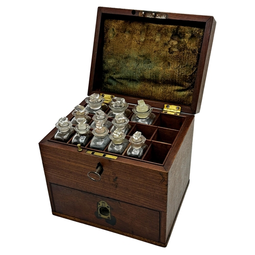 595 - 19th century mahogany campaign apothecary box, property of Captain Landon, the hinged lid enclosing ... 