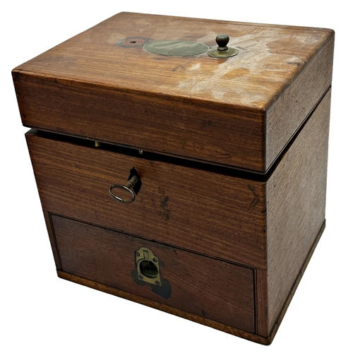 595 - 19th century mahogany campaign apothecary box, property of Captain Landon, the hinged lid enclosing ... 