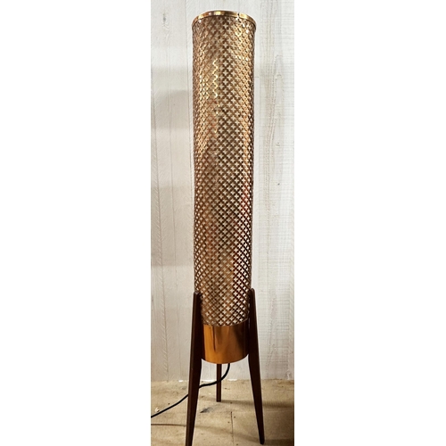 1220 - Cool 1960s Rocket floor lamp with pierced copper shade, 135cm high