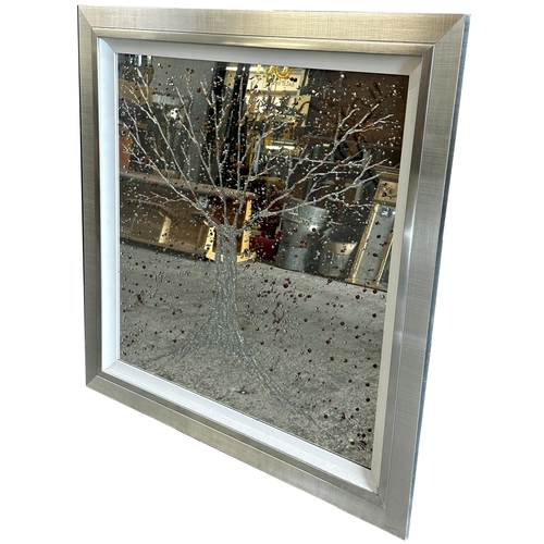 1145 - Large contemporary silver framed mirror embellished with a sparkling liquid art 3D design of a tree
... 